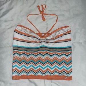 GARAGE Colorful Striped Halter Tie Crop Top Size M